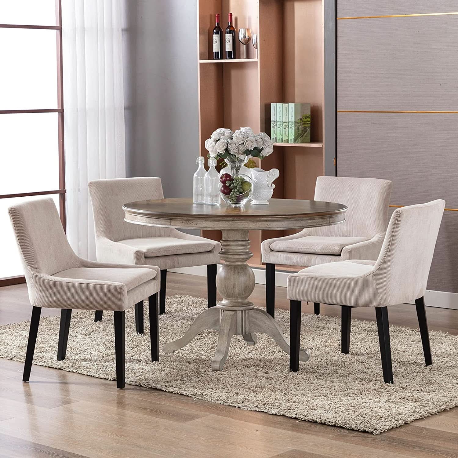 Beige Corduroy Dining Chairs With Wood Legs Set Of 6