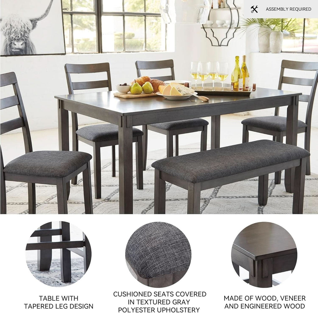 Charcoal Gray 6Piece Contemporary Dining Set Bench