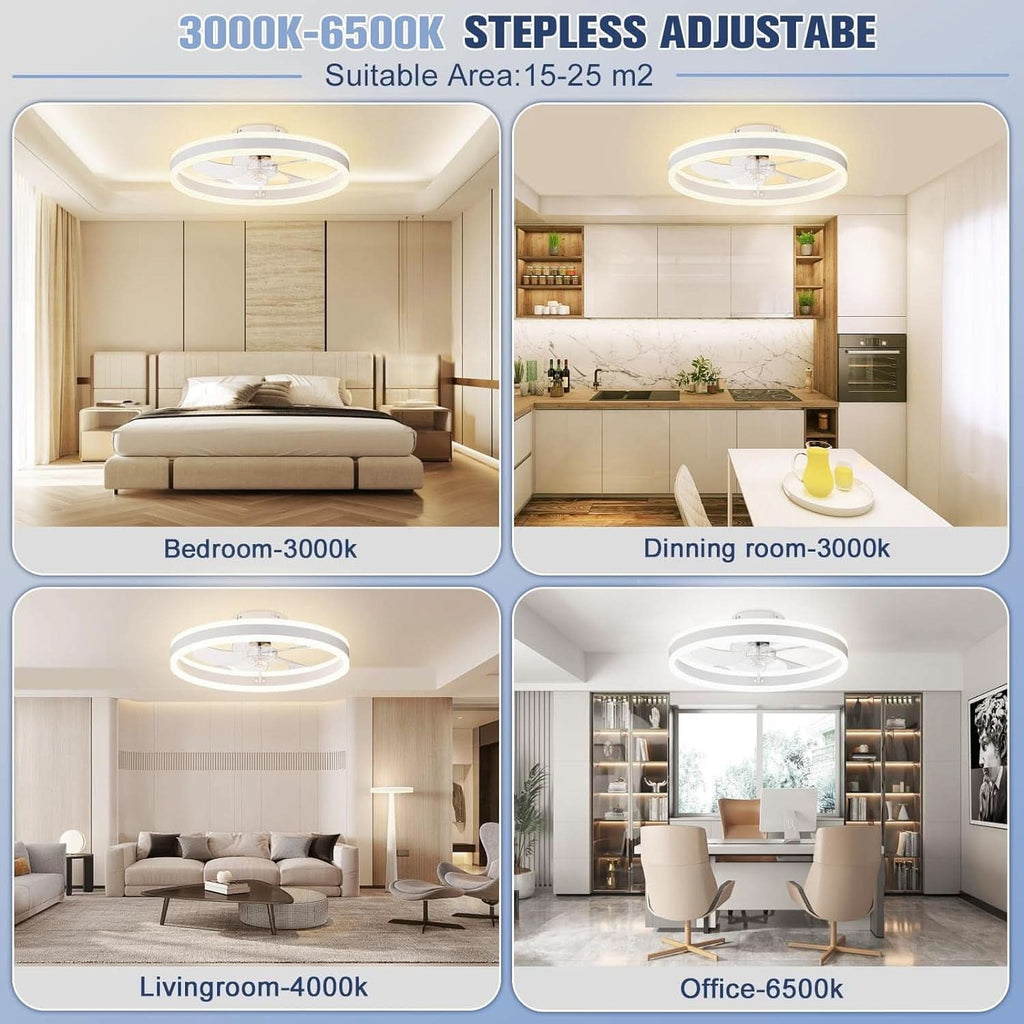 Low Profile Ceiling Fan With Lights And Remote 19.7 Inch White