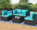 Five Piece Outdoor Patio Sectional Sofa Set Blue