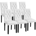 Dining Chairs Set of 6 White Leather Seat Solid Wood Legs