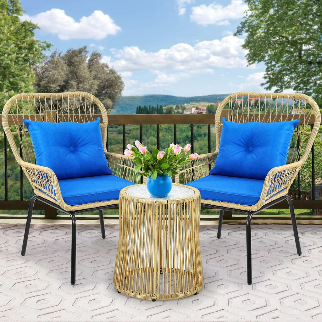 Outdoor Wicker Patio Bistro Set 3 Piece With Glass Table