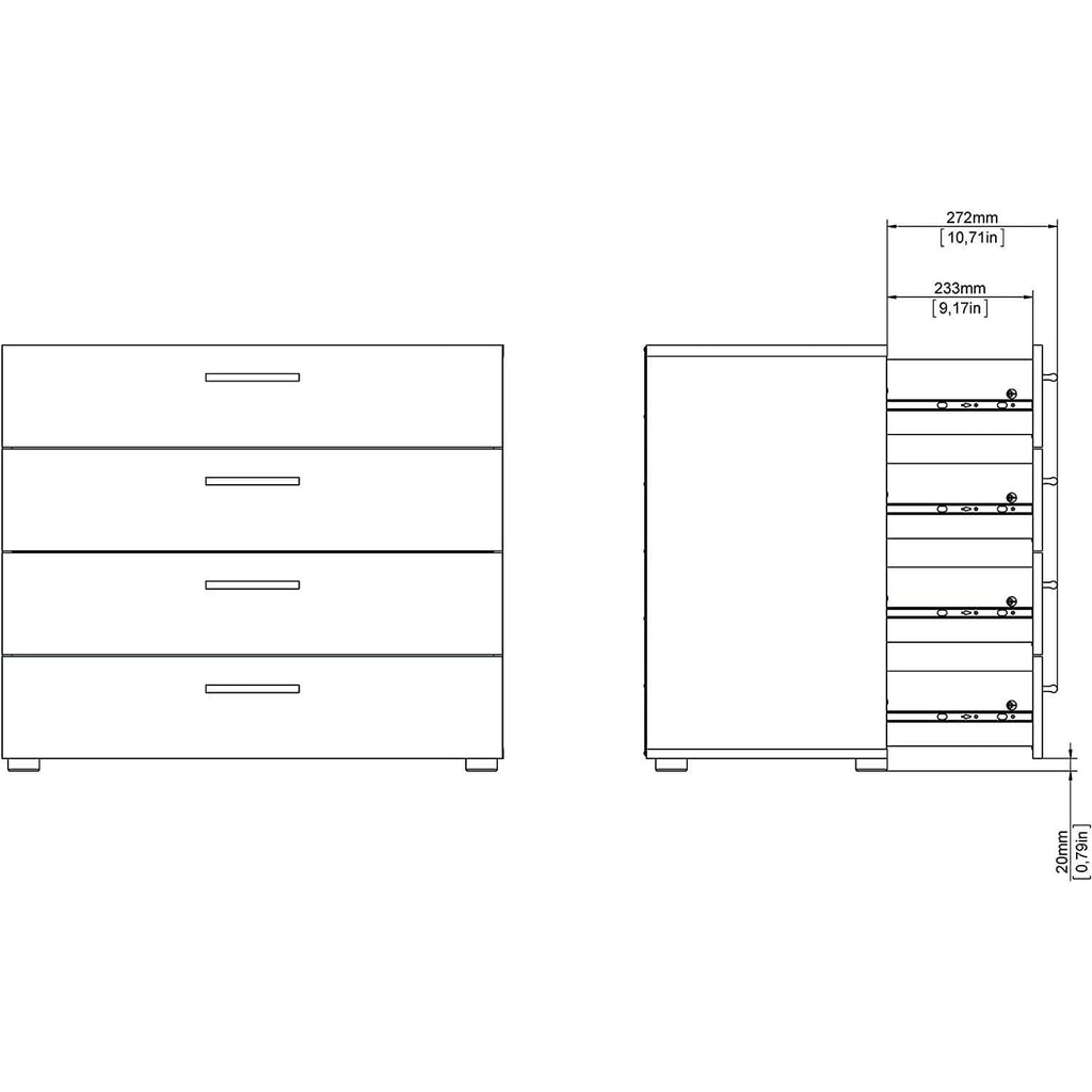 Oak Structure Four Drawer Chest With Silver Bar Handles