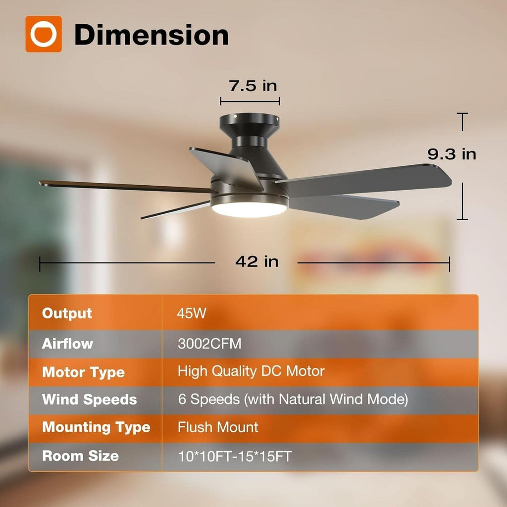 42 Inch Black Ceiling Fan With Light And Remote Dimmable