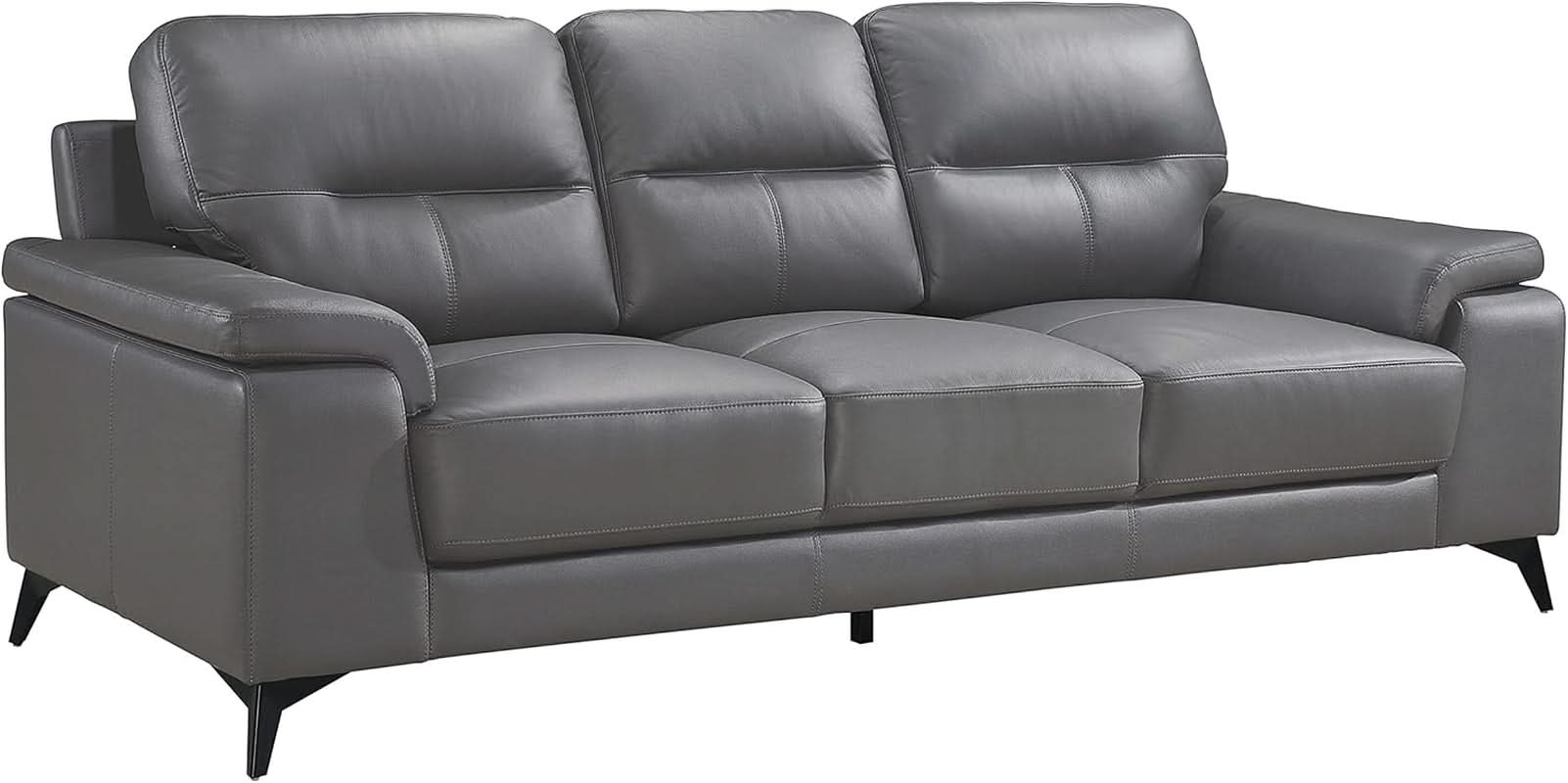 Top Grain Leather Two Piece Living Room Sofa Set Dark Gray