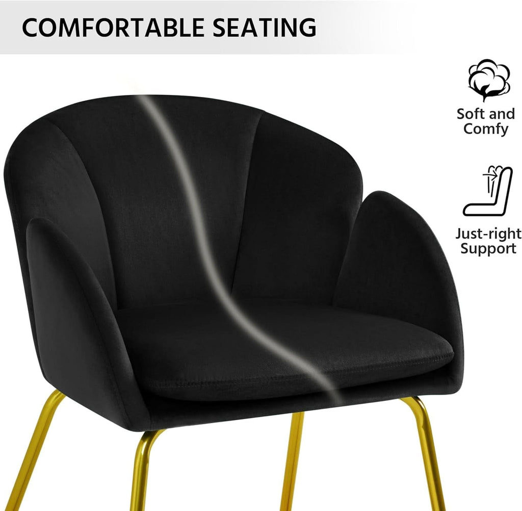Modern Black Velvet Flower Armchair With Gold Legs