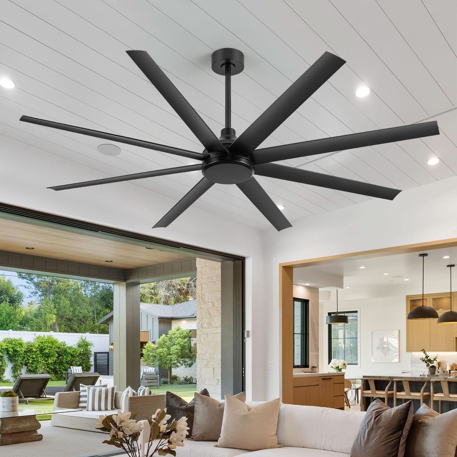 65 Inch Matte Black Ceiling Fan With Remote Quiet DC Motor