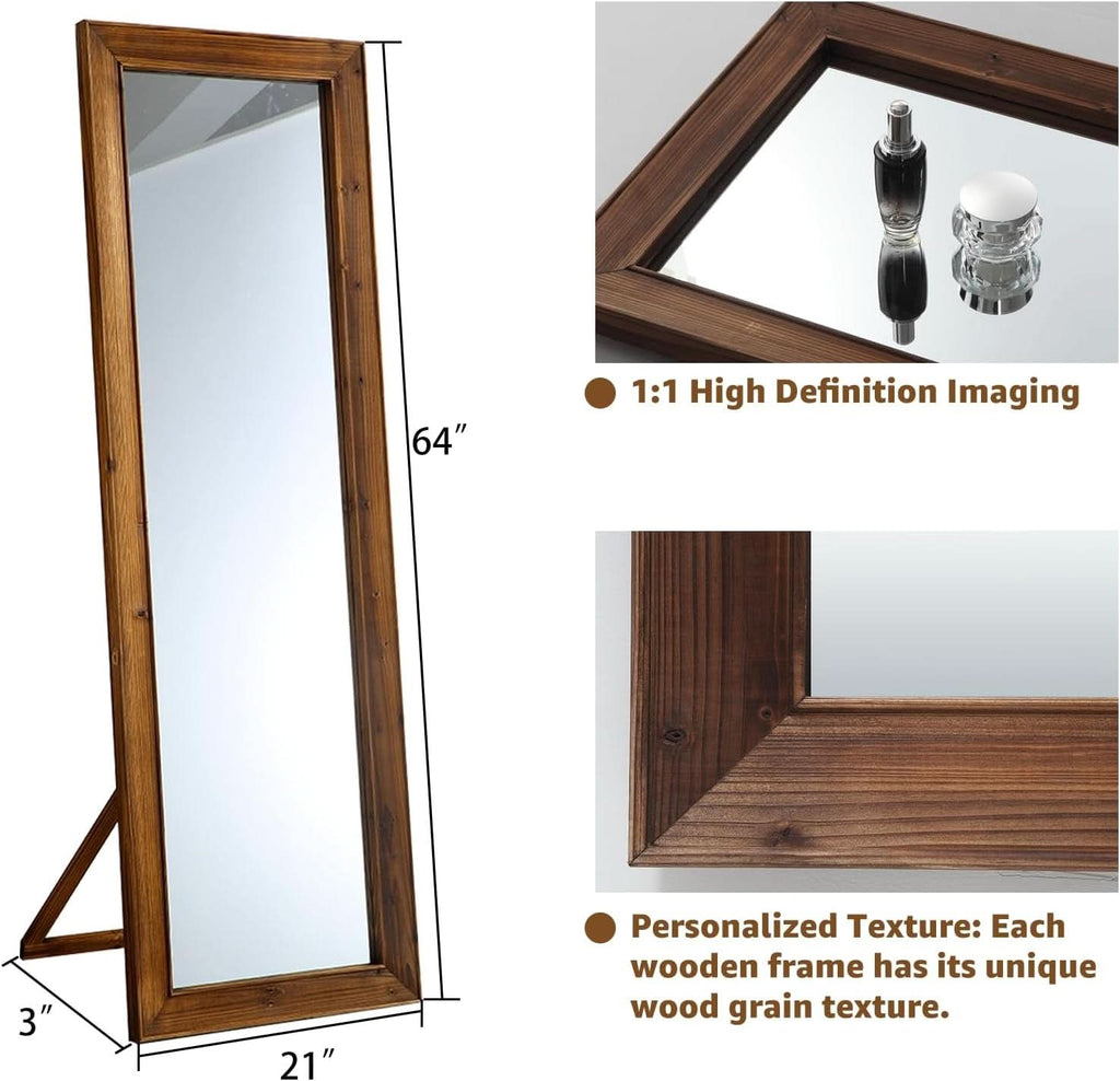 Rustic Farmhouse Full Length Mirror 64x21 Inch Wood Frame