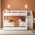 Twin Over Twin Bunk Bed With Stairs And Trundle White