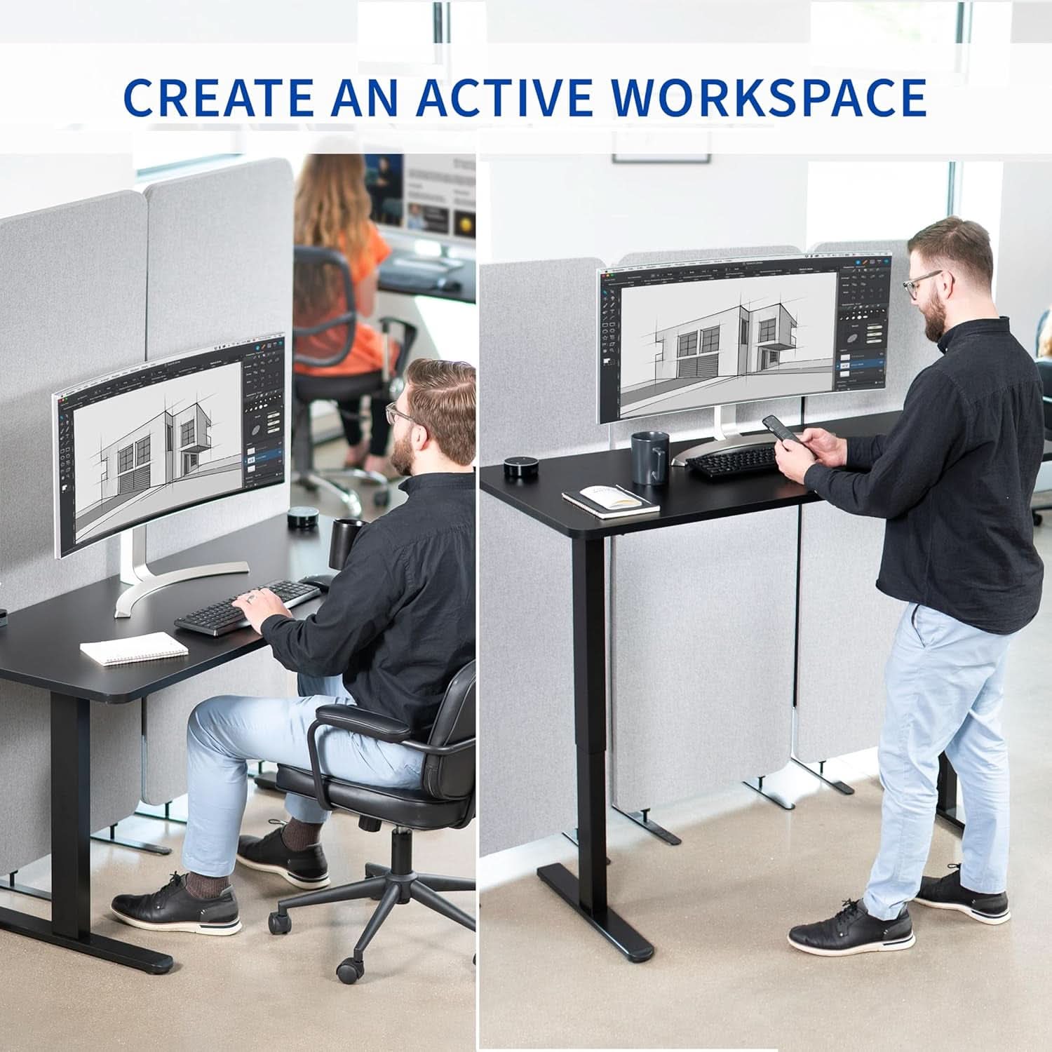 60 Inch Electric Height Adjustable Standing Desk For Office