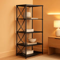 Corner Bookshelf 5 Tier L Shaped Industrial Open Display Shelf Black