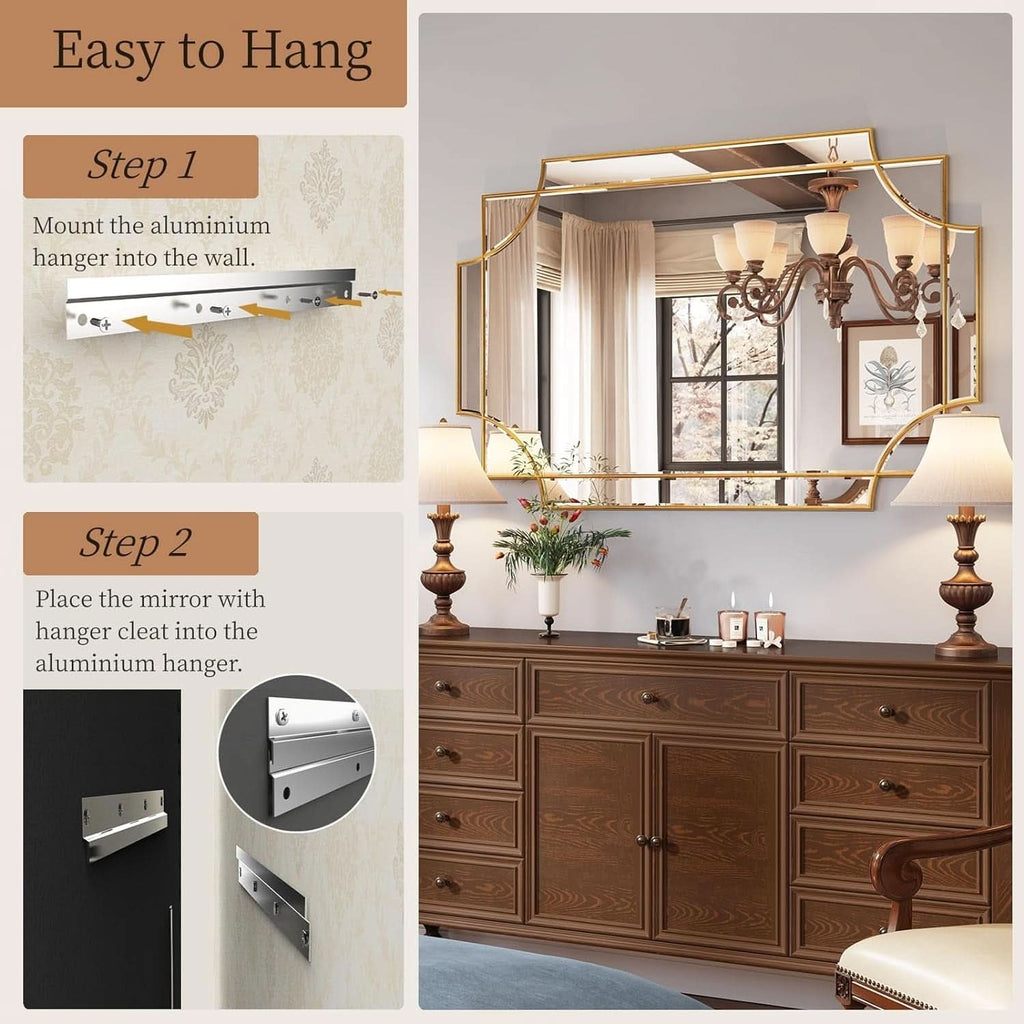 32x48 Inch Gold Wall Mirror Beveled Full Length Mirror