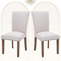 Beige Upholstered Parsons Chair With Nailhead Trim