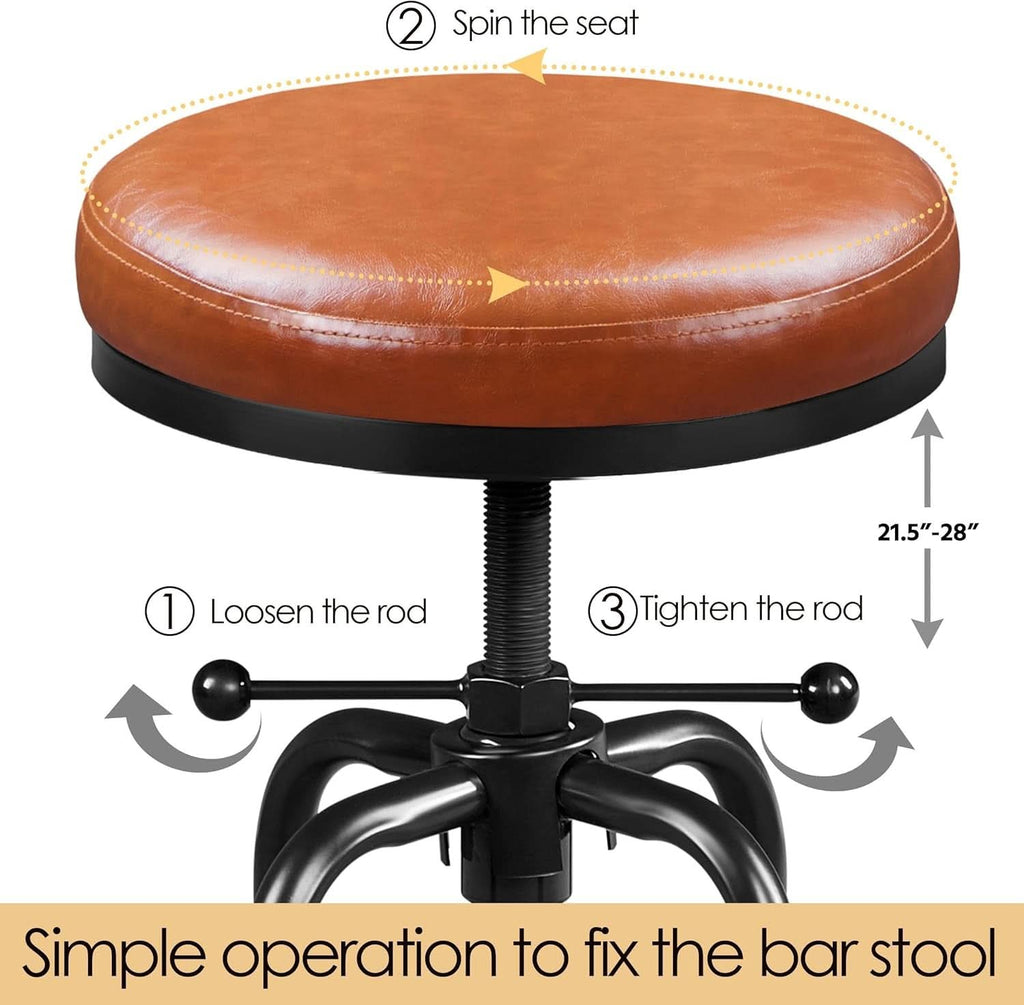 Light Brown Adjustable Metal Bar Stool 21.5-28 Inch Tall