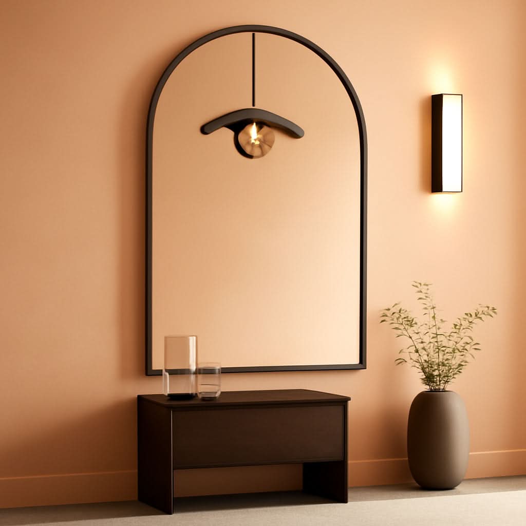 Arched Wall Mirror Black Metal Frame 24 By 36 Inches