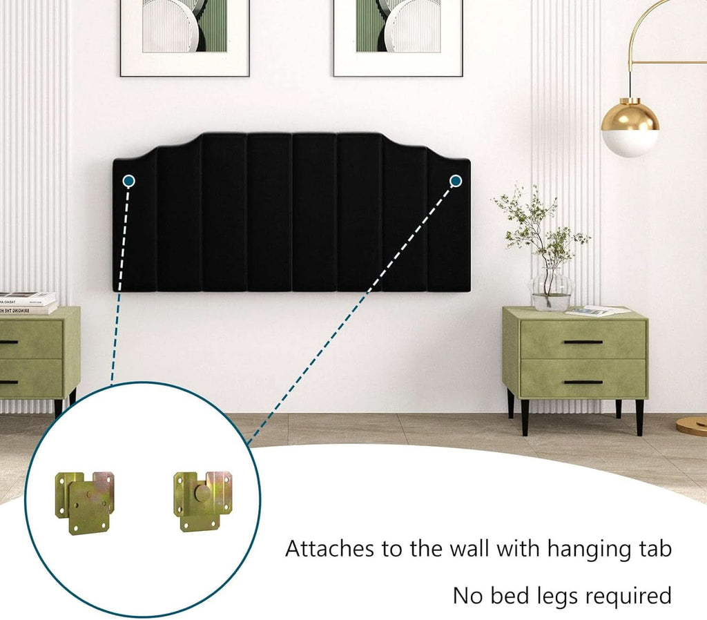 Velvet Wall Mounted Queen Size Headboard with Tufted Design
