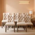 Beige Velvet Wingback Dining Chairs Set Of 6 Modern Mid Century