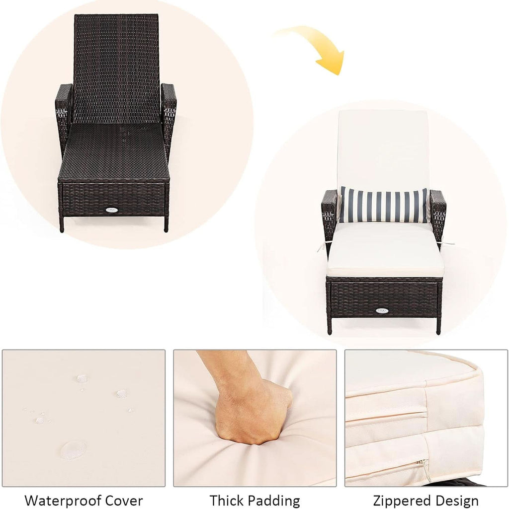 Adjustable Rattan Chaise Lounge Chair for Outdoor Relaxation
