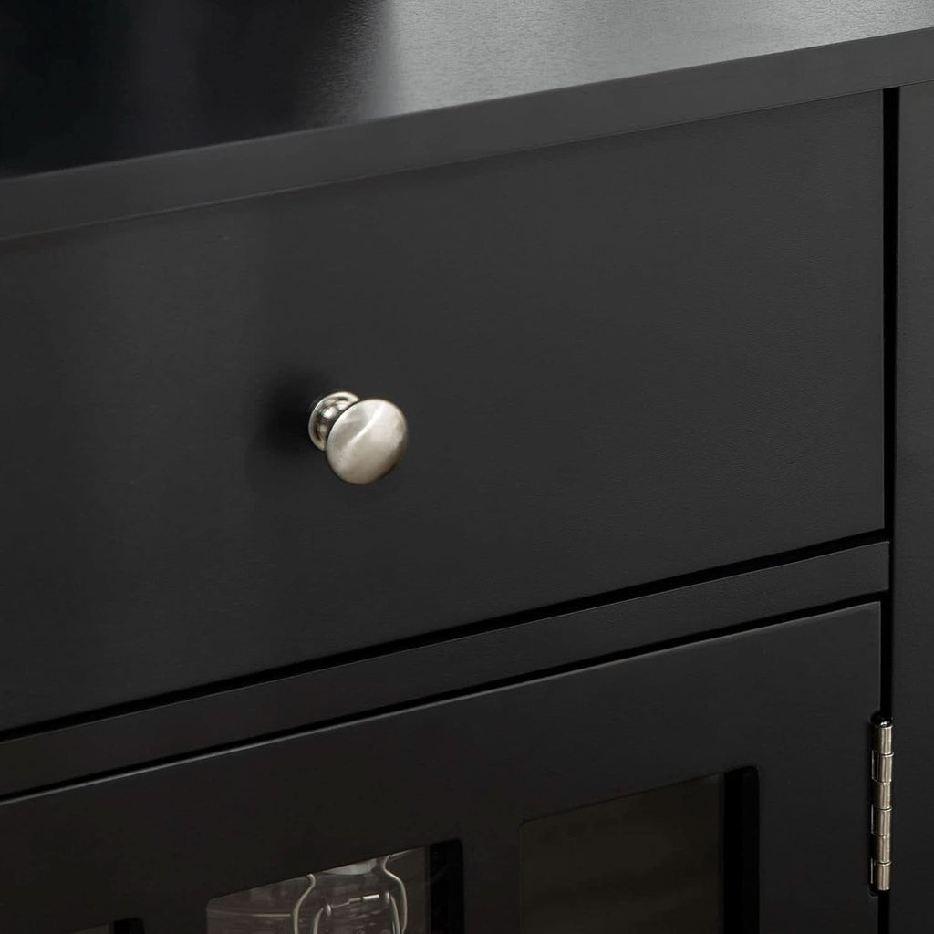 Black Glass Doors Sideboard Buffet Cabinet With Drawers