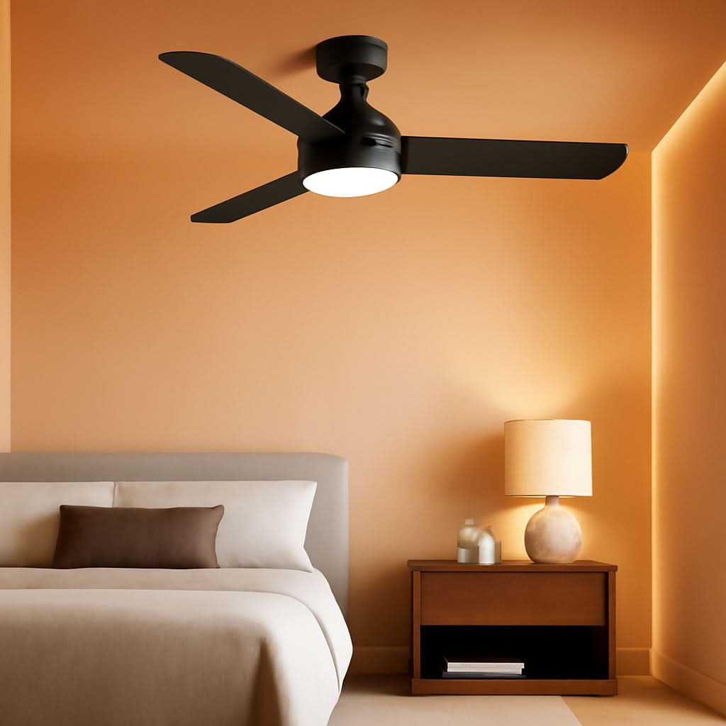 42 Inch Black Low Profile Ceiling Fan With Light And Remote