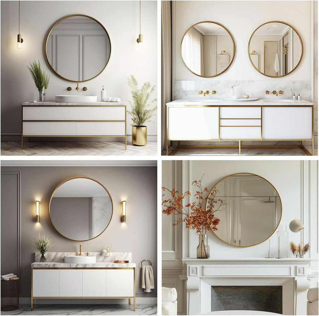 24 Inch Gold Round Mirror Shatterproof For Bathroom Hallway