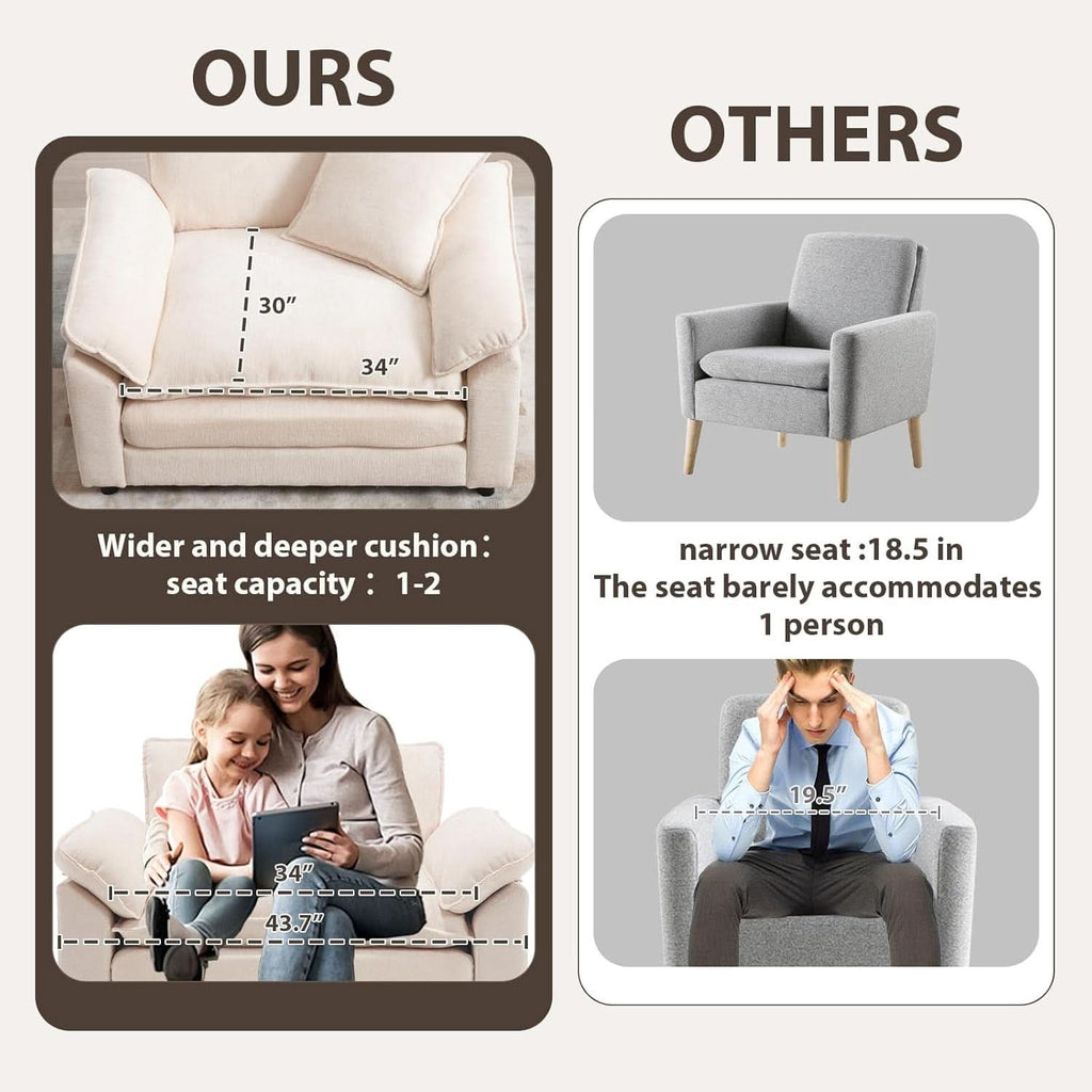 Beige Upholstered Oversized Chair With Ottoman Chenille