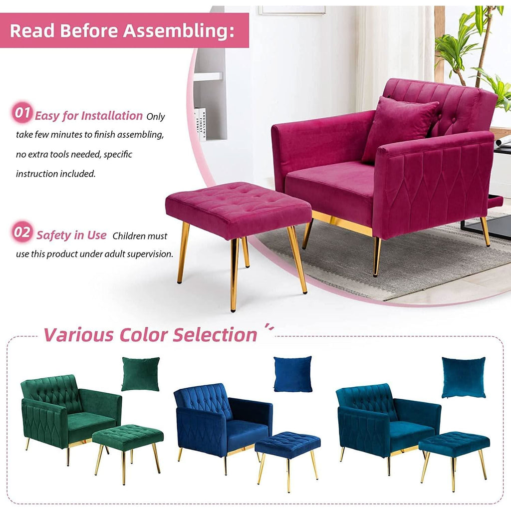 Fuchsia Velvet Adjustable Accent Chair With Three Backrest Angles