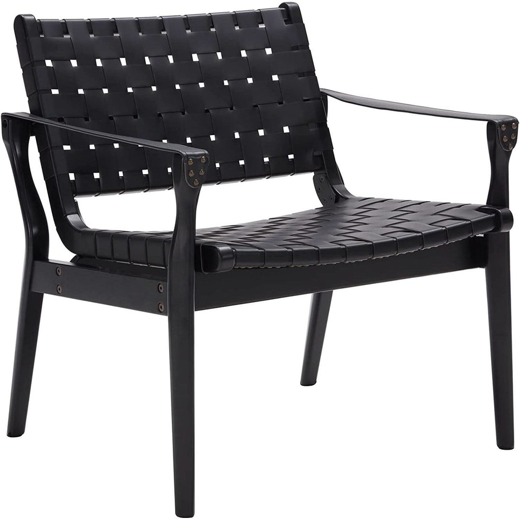 Scandinavian Woven Leather Chair With Natural Wood Frame