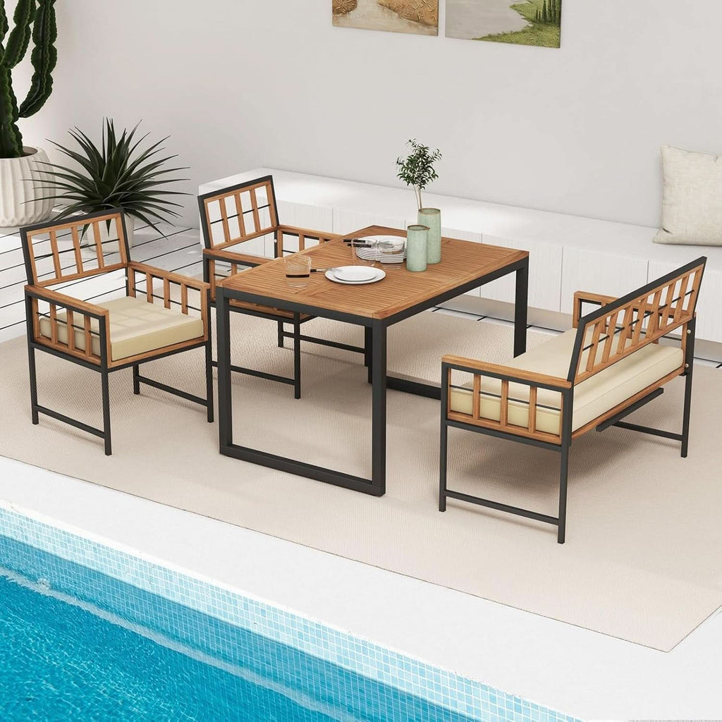 4 Piece Patio Dining Set With 47 Inch Acacia Table