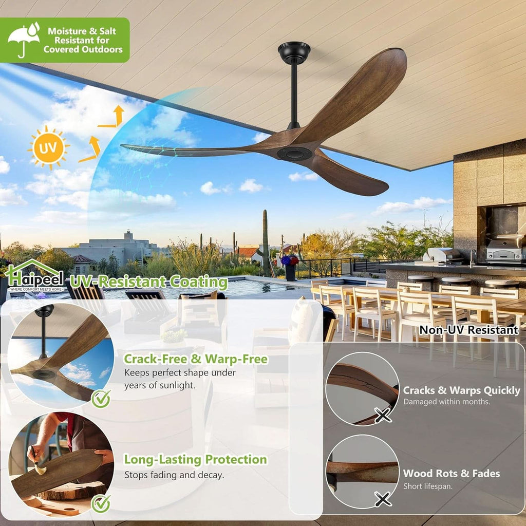 52 Inch Walnut Outdoor Ceiling Fan With Remote Control
