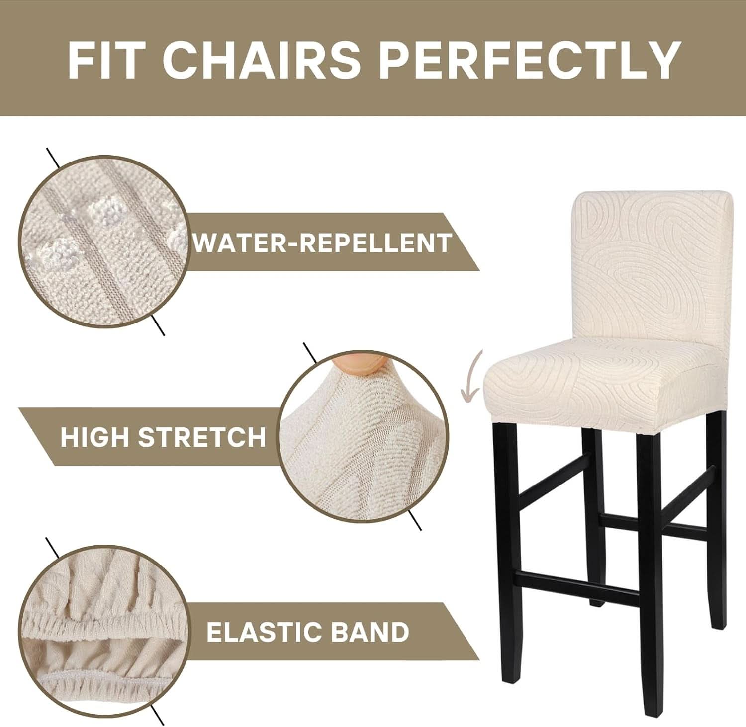 Water Repellent Bar Stool Covers Set Of 4 Beige Ripple Jacquard