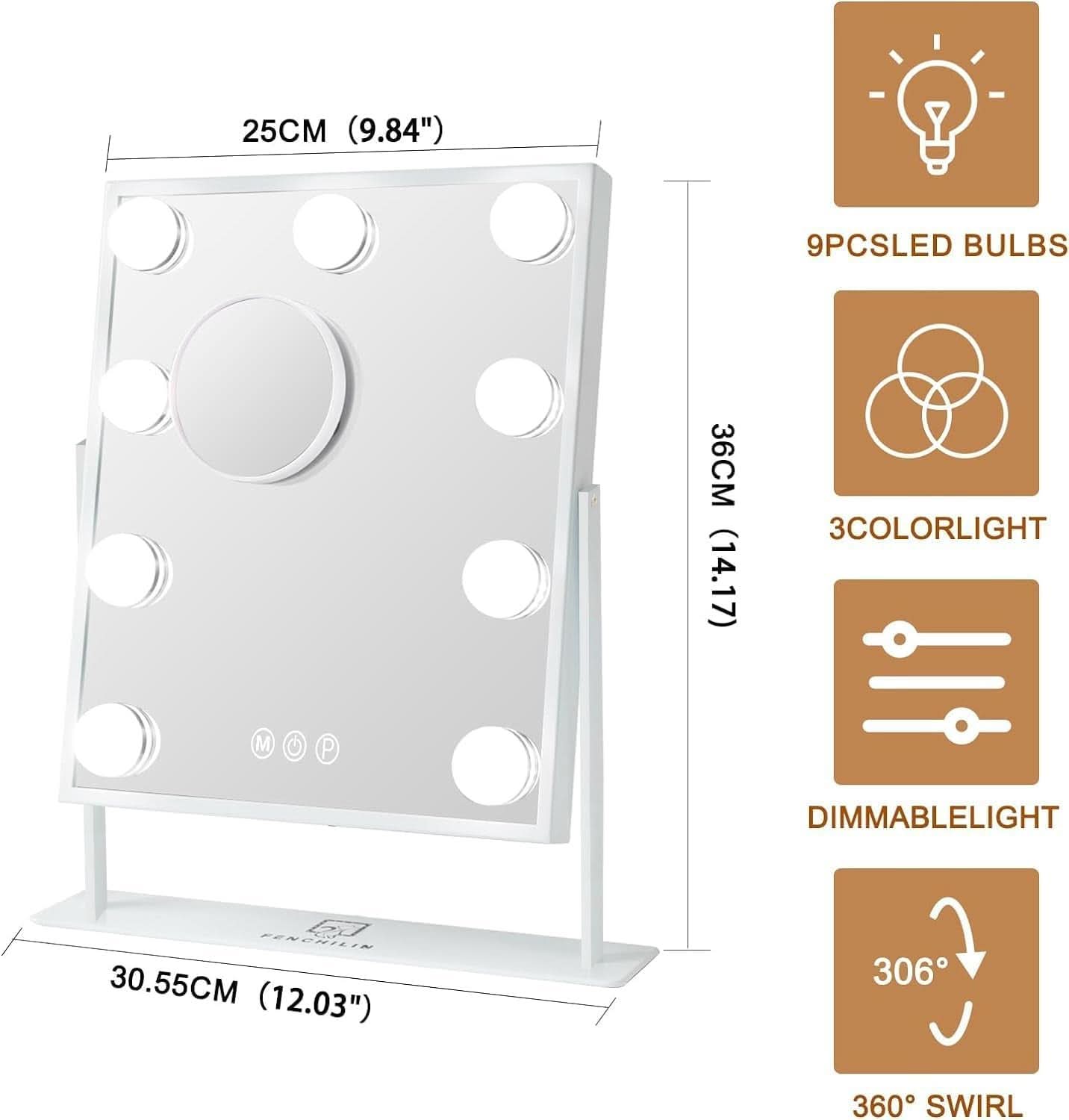 White Vanity Mirror With Light 10X Magnification LED
