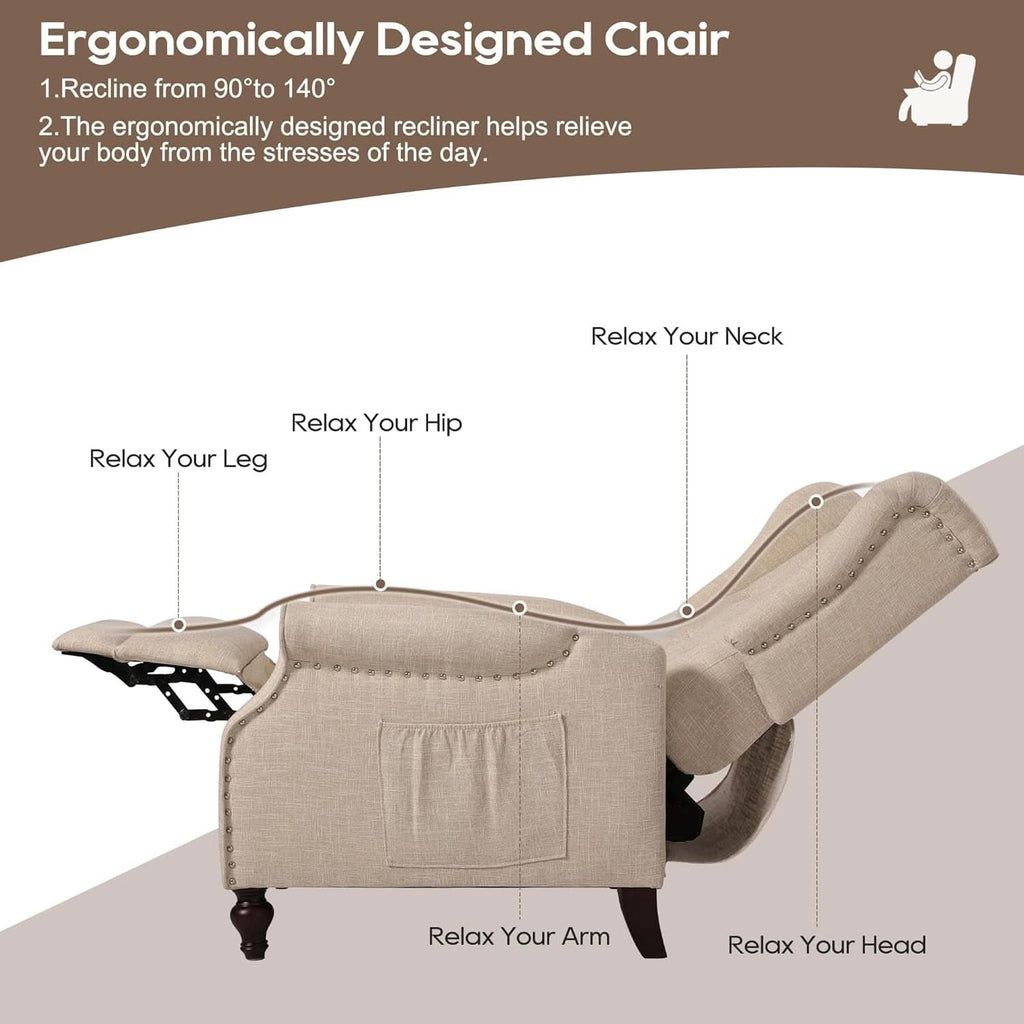 Wingback Recliner Chair With Massage And Heat Tufted Fabric