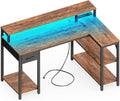 47 Inch L Shaped Desk With LED Lights And Power Outlets