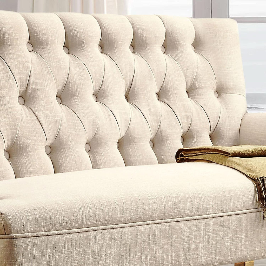 Beige Linen Loveseat Sofa With Sinuous Spring Support