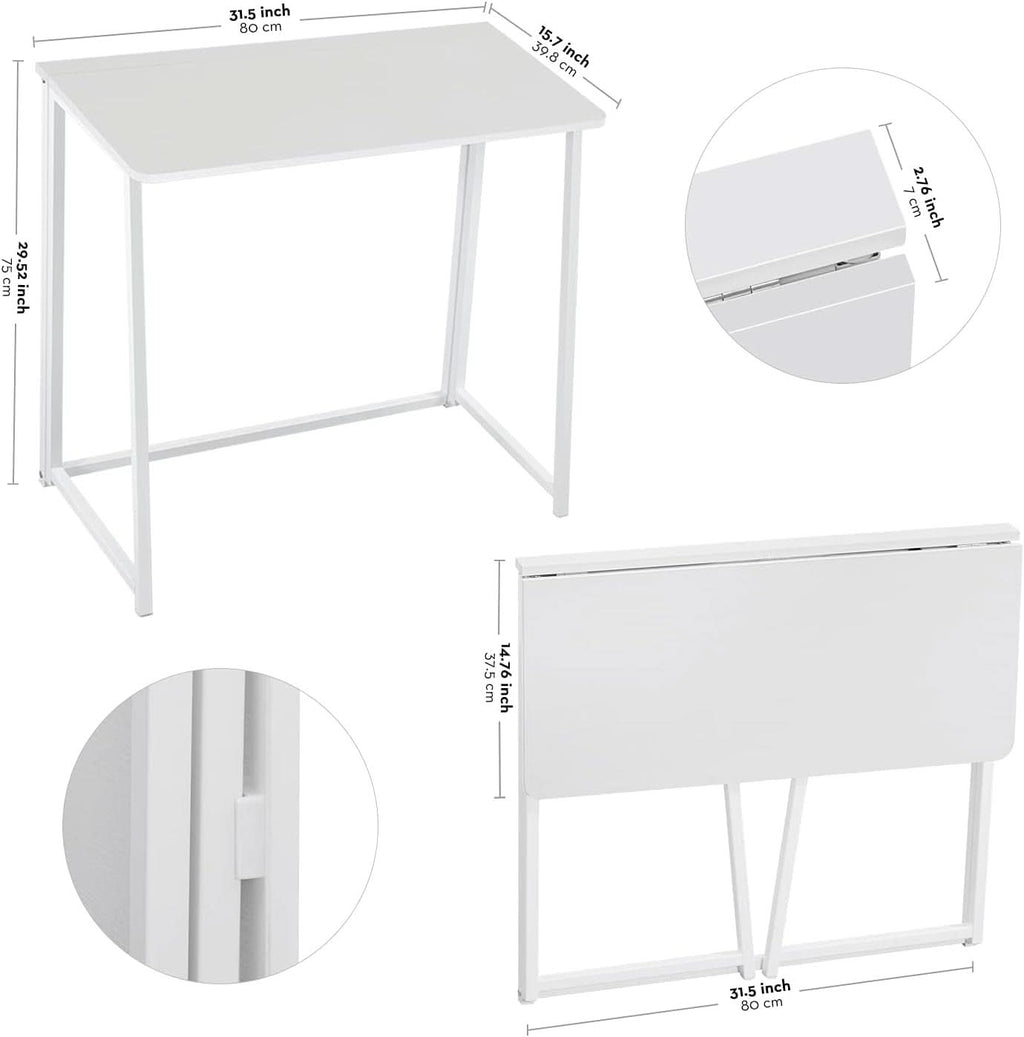 31.5 Inch Folding Desk White For Small Spaces Home Office