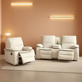 Cream White Bonded Leather Recliner Sofa Set With Manual Recliner