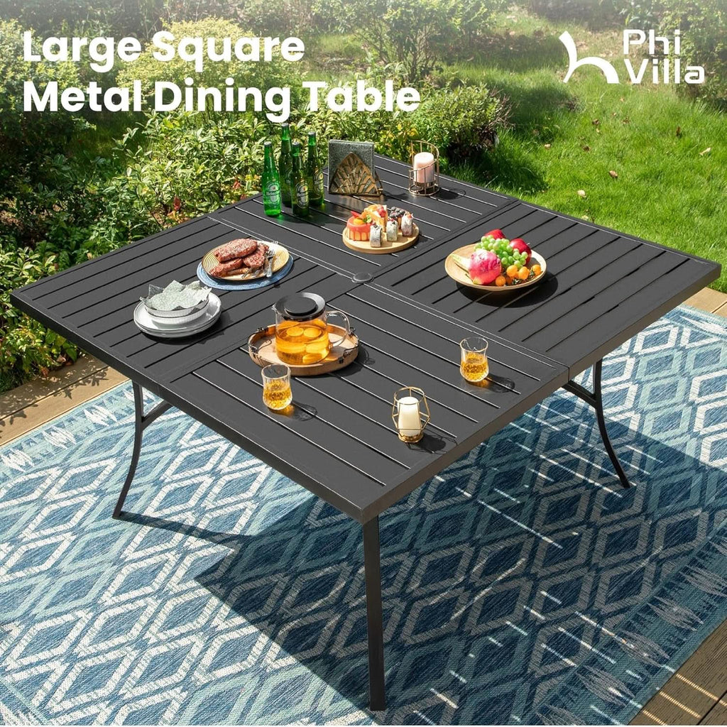 Outdoor Dining Set 9 With Square Table And 8 Swivel Chairs