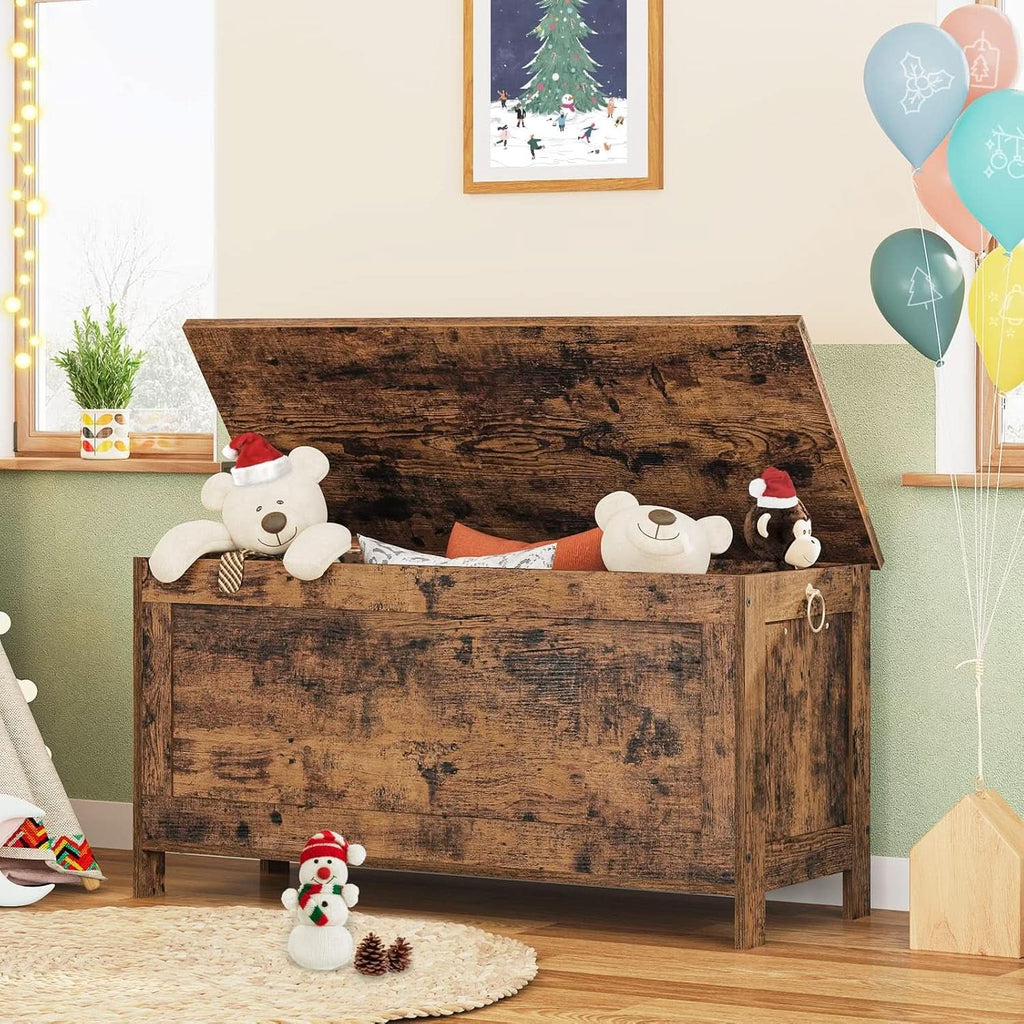 Rustic Brown SolidWood Toy Box Storage LargeCapacity