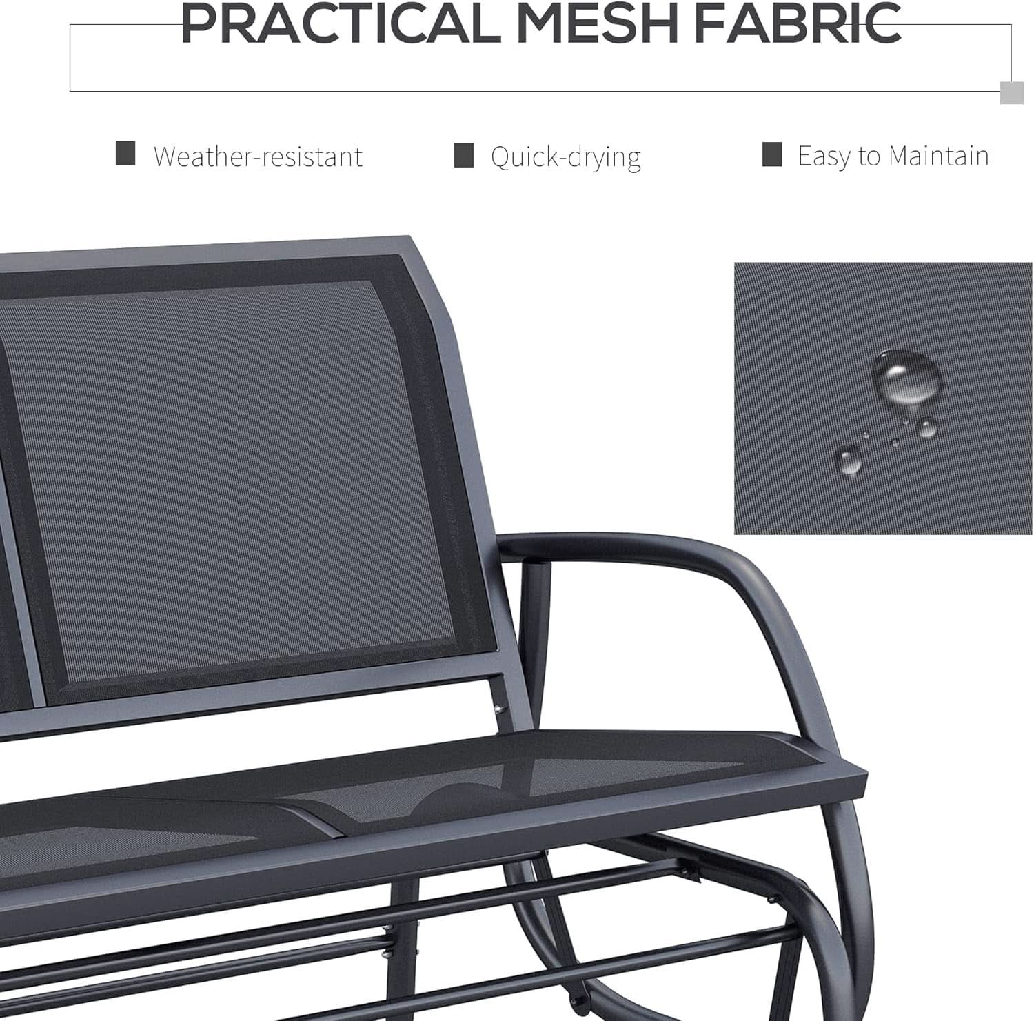 Two Person Outdoor Glider Bench with Steel Frame