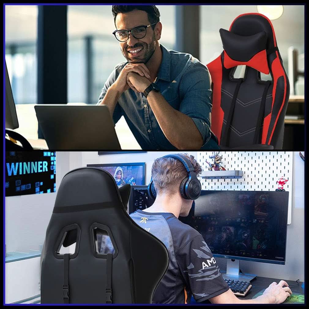 Ergonomic Gaming Chair With Footrest And Lumbar Support Red