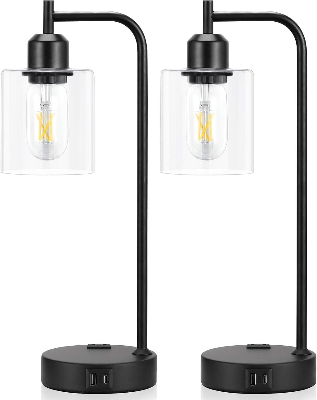 Industrial Touch Table Lamps Bundle Black 3 Way Dimmable USB