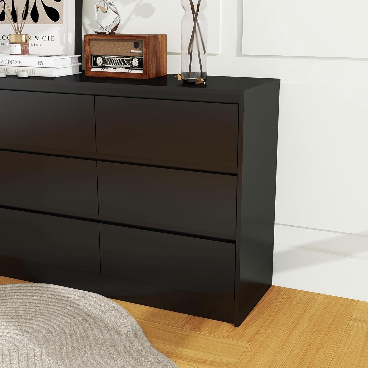 Black 9 Drawer Wood Dresser Cabinet Large For Bedroom