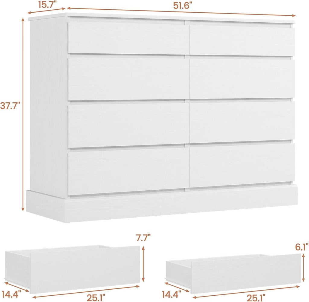 White 8 Drawer Dresser For Bedroom With Ample Storage