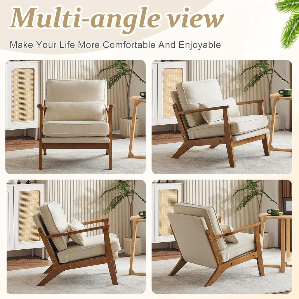Beige Linen Upholstered Accent Chair Wide Armrests