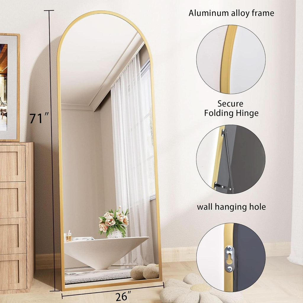 Nanoglass Arch Full Length Standing Mirror 71x26 In Gold