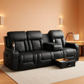 Black PU Leather Four Seater Recliner With USB Ports