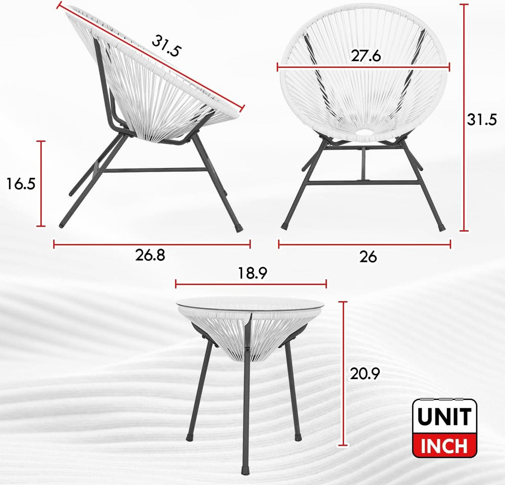 Acapulco Patio Bistro Set 3 Piece Outdoor White With Glass Top