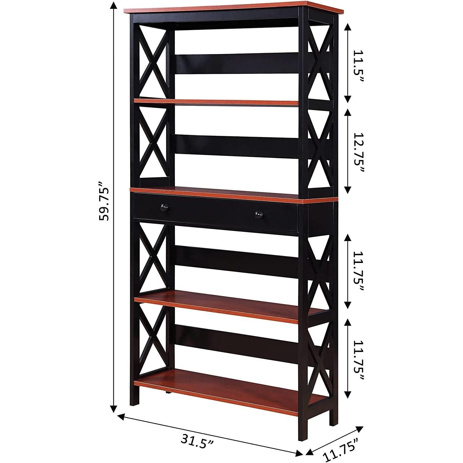 Cherry Black Oxford 5 Tier Bookcase With Drawer Home Office