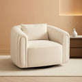 Beige Velvet Barrel Swivel Chair With LumbarPillow